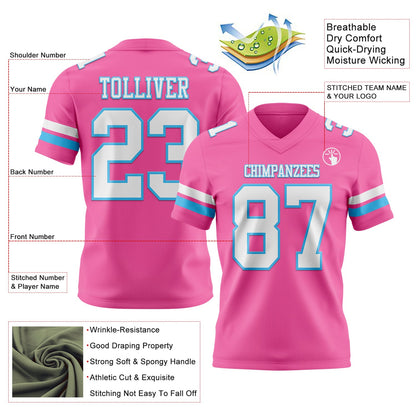 Custom Pink White-Sky Blue Mesh Authentic Football Jersey