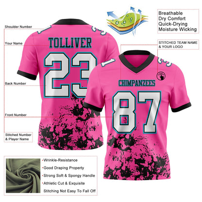 Custom Pink White Black-Lakes Blue Splash Mesh Authentic Football Jersey