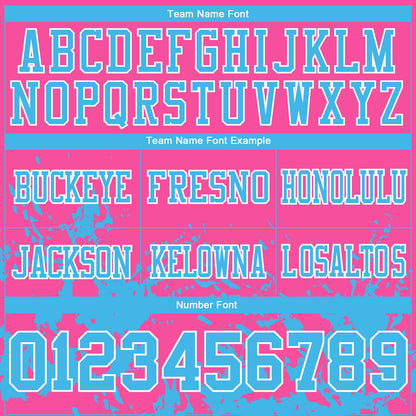 Custom Pink Sky Blue-White Splash Mesh Authentic Football Jersey