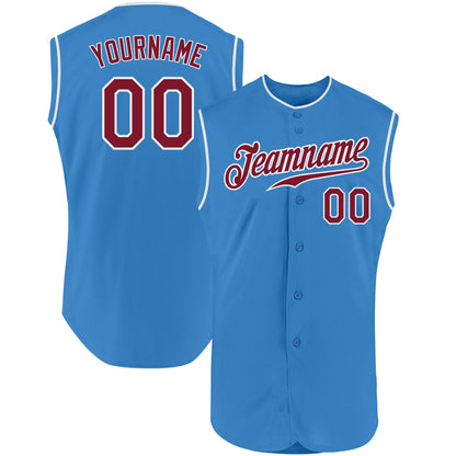 Custom Powder Blue Crimson-White Authentic Sleeveless Baseball Jersey