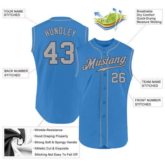 Custom Powder Blue Gray-Steel Gray Authentic Sleeveless Baseball Jersey