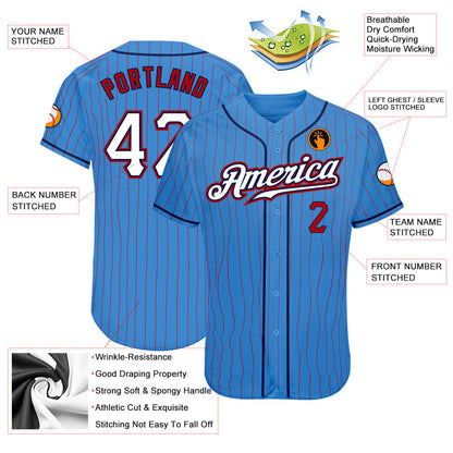 Custom Powder Blue Red Pinstripe White-Navy Authentic Baseball Jersey