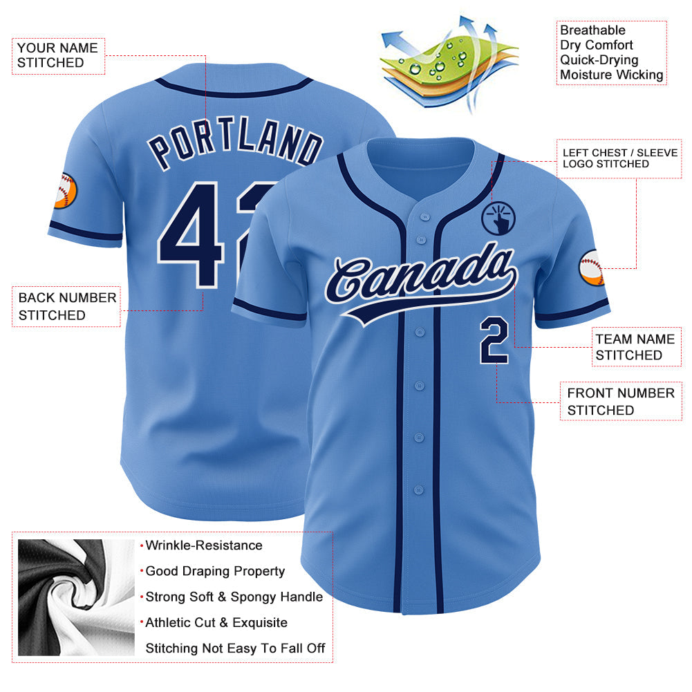 Custom Powder Blue Navy-White Authentic Baseball Jersey