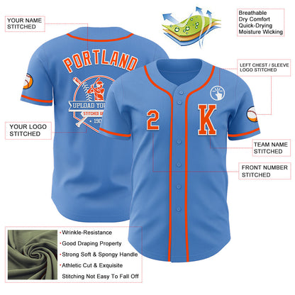 Custom Powder Blue Orange-White Authentic Baseball Jersey