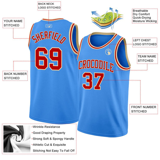 Custom Powder Blue Red-Cream Authentic Basketball Jersey