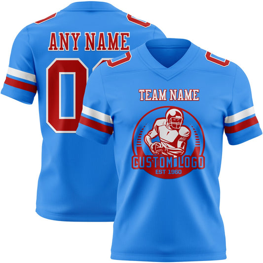 Custom Powder Blue Red-White Mesh Authentic Football Jersey