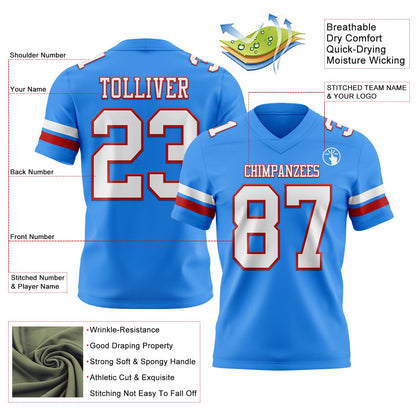 Custom Powder Blue White-Red Mesh Authentic Football Jersey