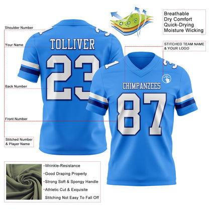 Custom Powder Blue White-Royal Mesh Authentic Football Jersey