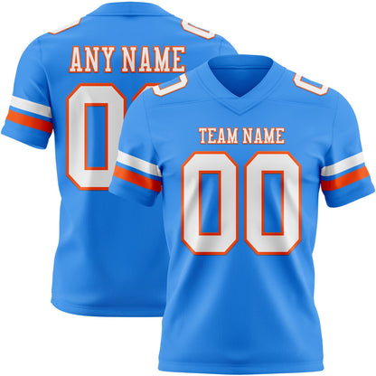 Custom Powder Blue White-Orange Mesh Authentic Football Jersey