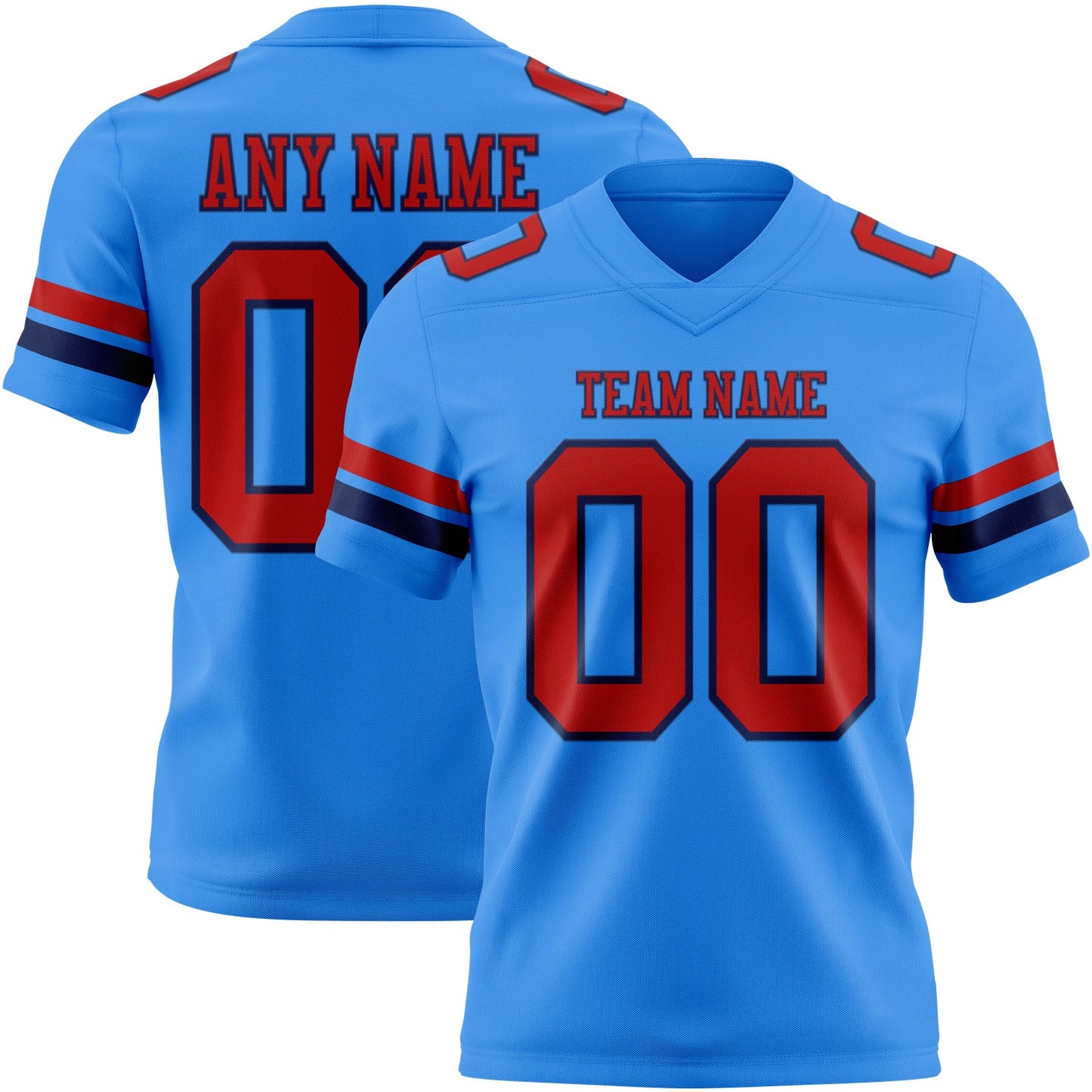 Custom Powder Blue Red-Navy Mesh Authentic Football Jersey