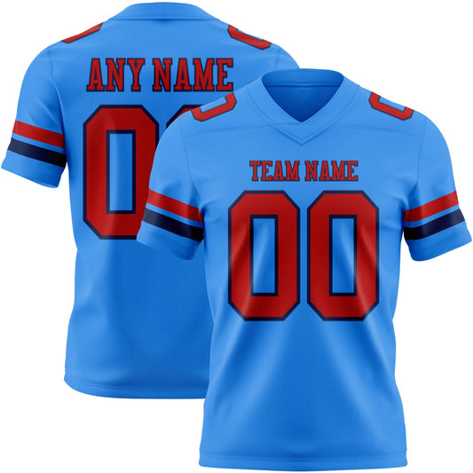 Custom Powder Blue Red-Navy Mesh Authentic Football Jersey