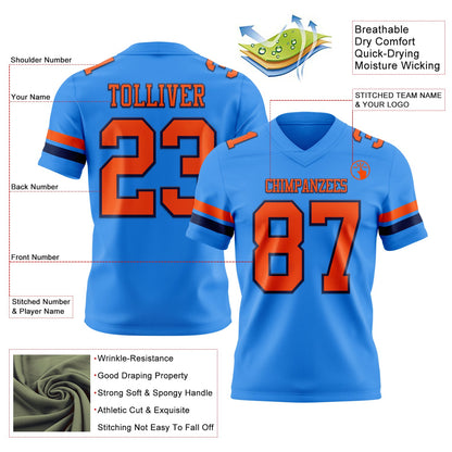 Custom Powder Blue Orange-Navy Mesh Authentic Football Jersey