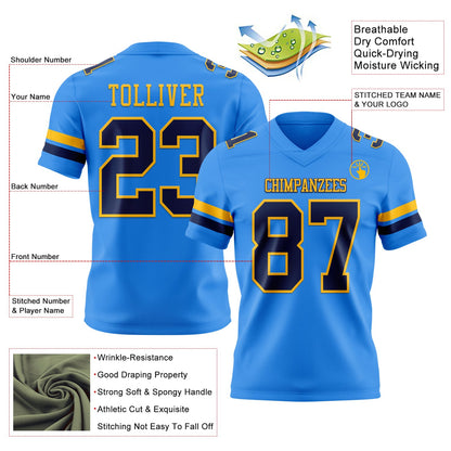 Custom Powder Blue Navy-Gold Mesh Authentic Football Jersey