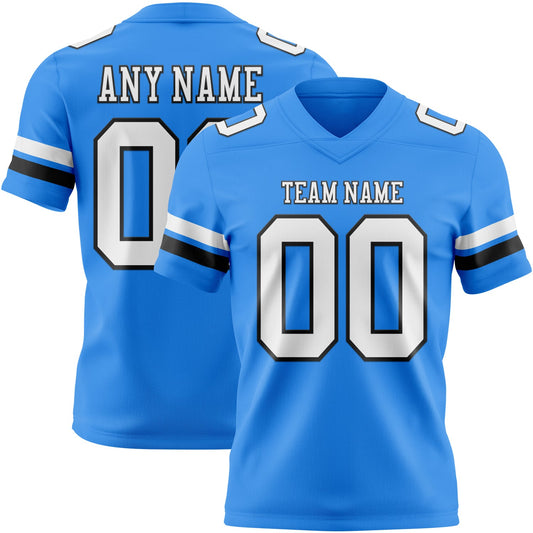 Custom Powder Blue White-Black Mesh Authentic Football Jersey