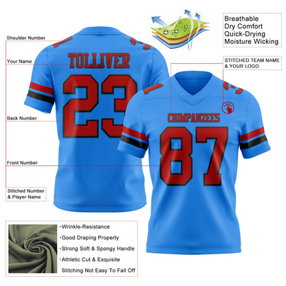 Custom Powder Blue Red-Black Mesh Authentic Football Jersey