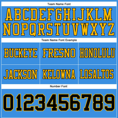 Custom Powder Blue Black-Gold Mesh Authentic Football Jersey