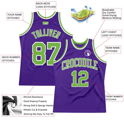 Custom Purple Neon Green-White Authentic Throwback Basketball Jersey