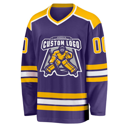 Custom Purple Gold-White Hockey Jersey