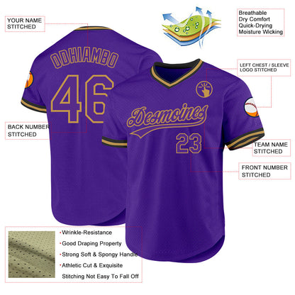 Custom Purple Old Gold-Black Authentic Throwback Baseball Jersey