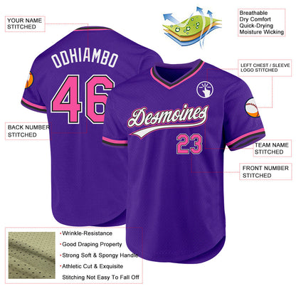 Custom Purple Pink-Black Authentic Throwback Baseball Jersey