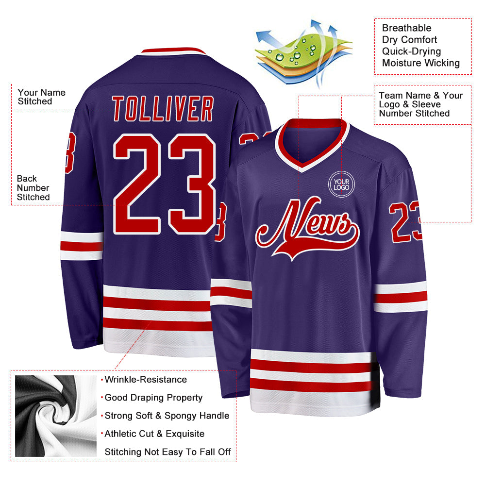 Custom Purple Red-White Hockey Jersey