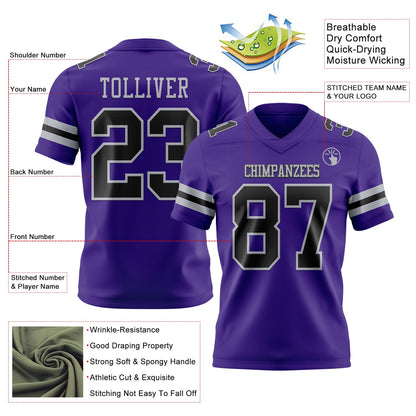 Custom Purple Black-Gray Mesh Authentic Football Jersey