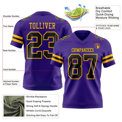 Custom Purple Black-Gold Mesh Authentic Football Jersey