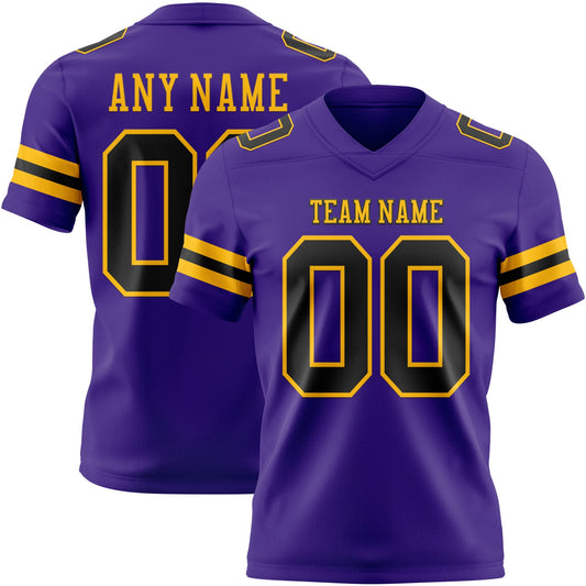 Custom Purple Black-Gold Mesh Authentic Football Jersey