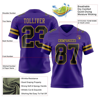 Custom Purple Black-Old Gold Mesh Authentic Football Jersey