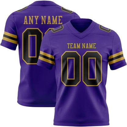 Custom Purple Black-Old Gold Mesh Authentic Football Jersey