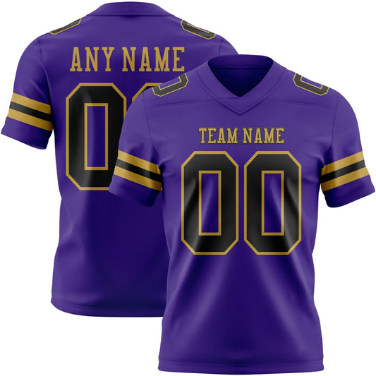 Custom Purple Black-Old Gold Mesh Authentic Football Jersey