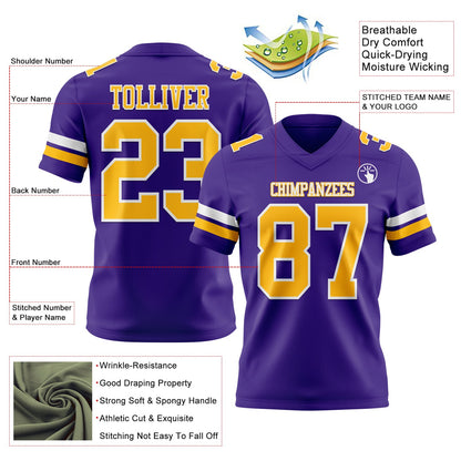 Custom Purple Gold-White Mesh Authentic Football Jersey