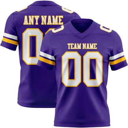Custom Purple White-Gold Mesh Authentic Football Jersey