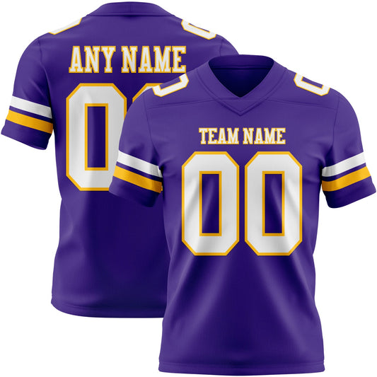 Custom Purple White-Gold Mesh Authentic Football Jersey