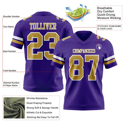 Custom Purple Old Gold-White Mesh Authentic Football Jersey