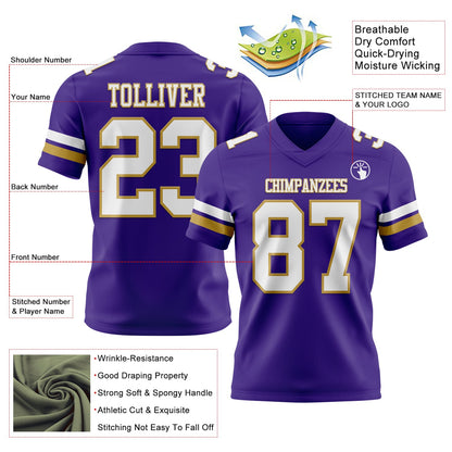 Custom Purple White-Old Gold Mesh Authentic Football Jersey