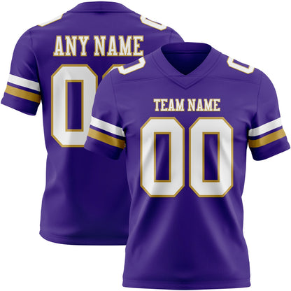 Custom Purple White-Old Gold Mesh Authentic Football Jersey