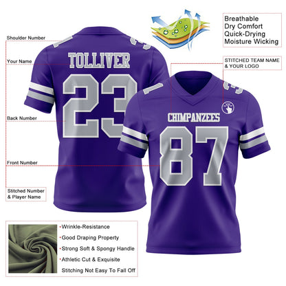 Custom Purple Gray-White Mesh Authentic Football Jersey