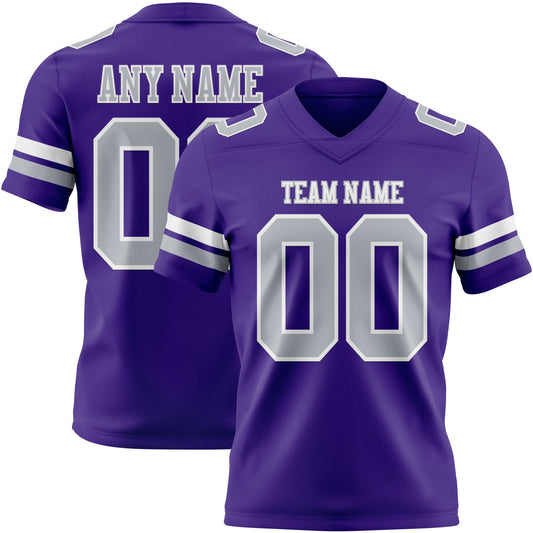 Custom Purple Gray-White Mesh Authentic Football Jersey
