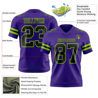 Custom Purple Black-Neon Green Mesh Authentic Football Jersey
