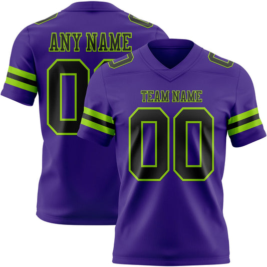 Custom Purple Black-Neon Green Mesh Authentic Football Jersey