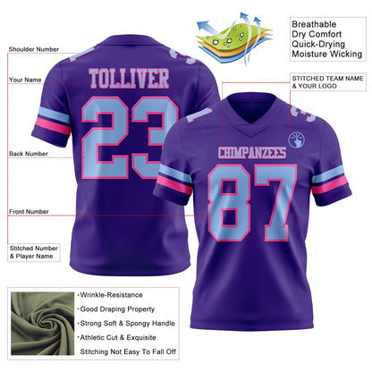 Custom Purple Light Blue-Pink Mesh Authentic Football Jersey
