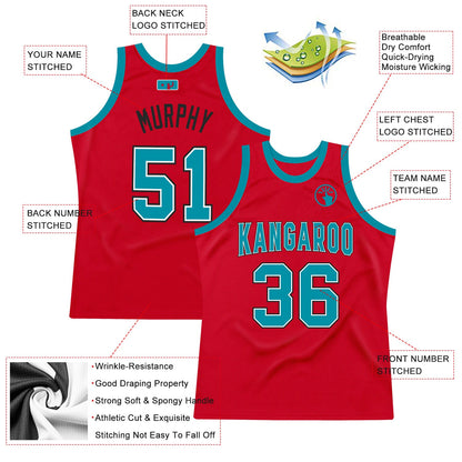 Custom Red Teal-Black Authentic Throwback Basketball Jersey
