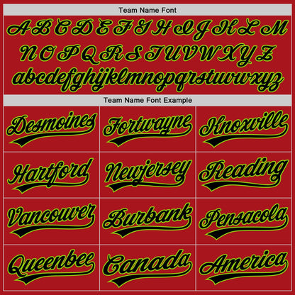 Custom Red Gray Pinstripe Black-Neon Green Authentic Baseball Jersey