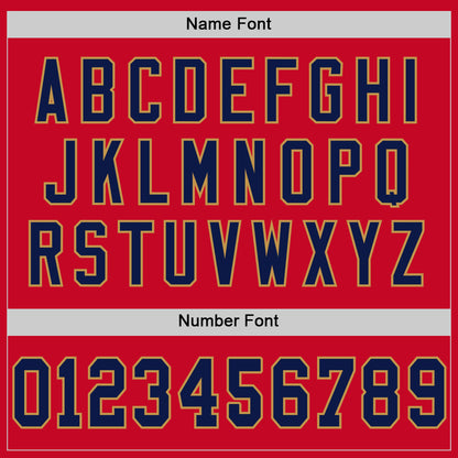 Custom Red Navy-Old Gold Mesh Authentic Throwback Football Jersey