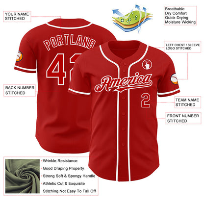 Custom Red White Authentic Baseball Jersey