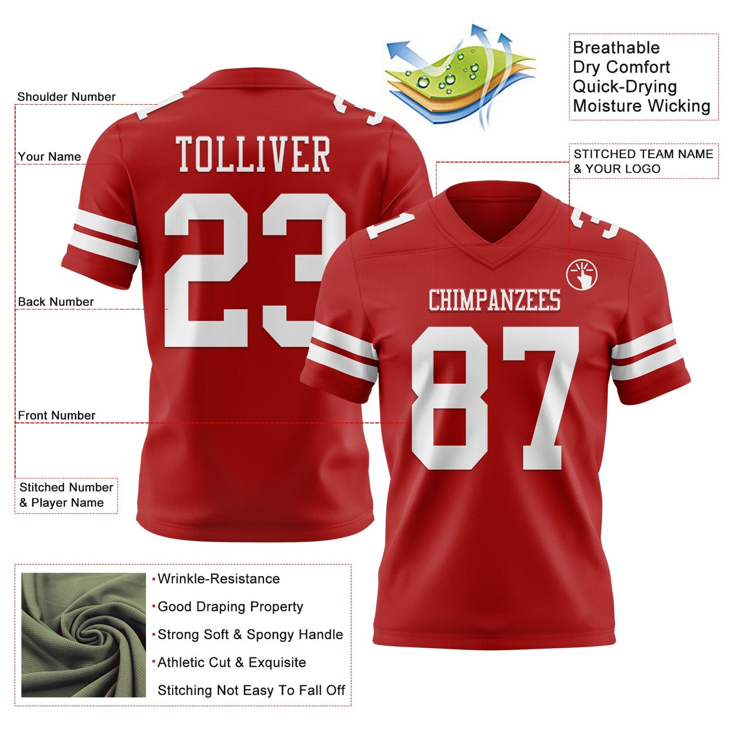 Custom Red White Mesh Authentic Football Jersey