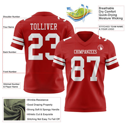 Custom Red White Mesh Authentic Football Jersey