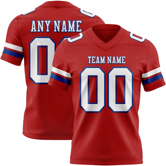 Custom Red White-Royal Mesh Authentic Football Jersey