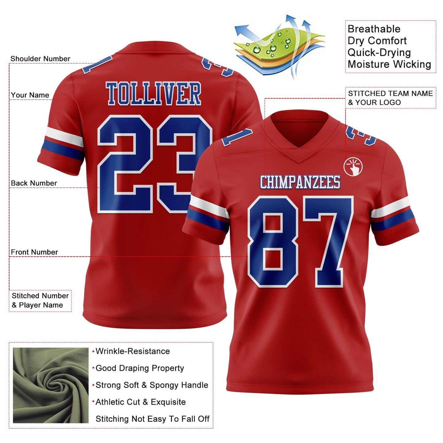Custom Red Royal-White Mesh Authentic Football Jersey